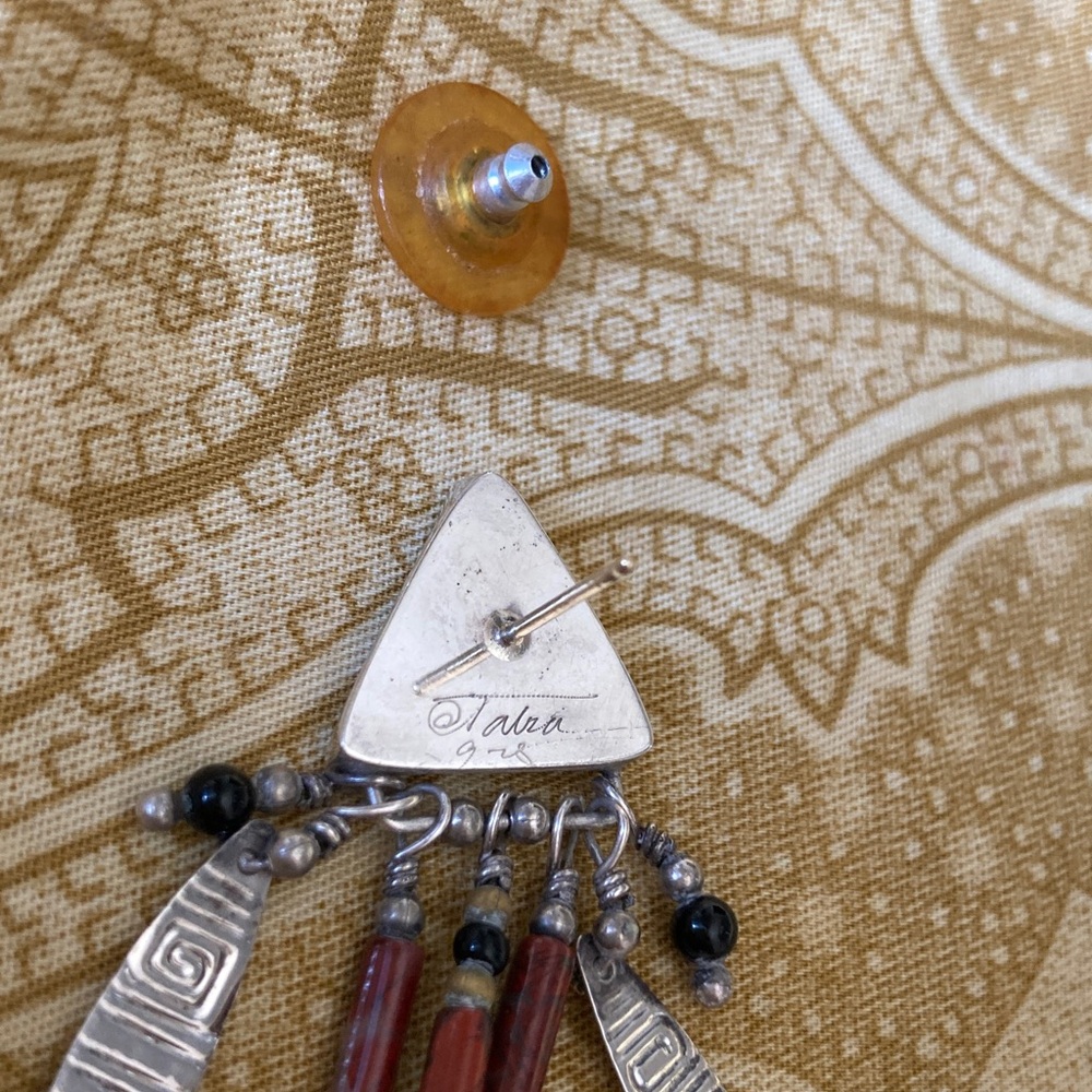 Vtg 90’s Tabra Sterling Silver, Turquoise, Coral, Onyx Dangle Earrings, Signed - Picture 8 of 8